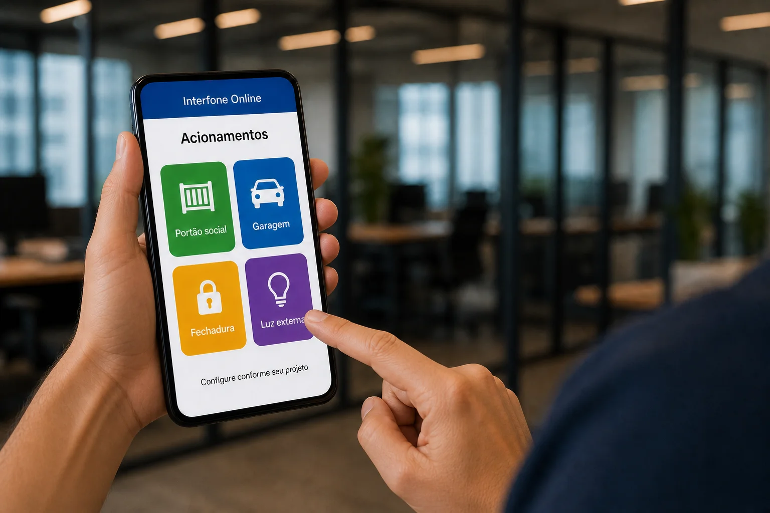 Botões de acionamento para portão social, garagem, fechadura e luz externa