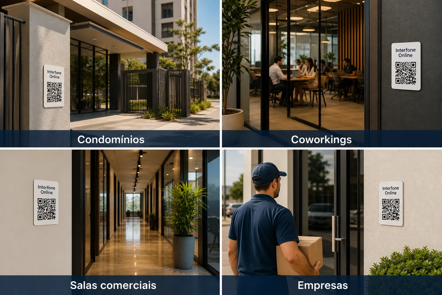Placas do Interfone Online em condomínio, coworking, salas comerciais e empresa